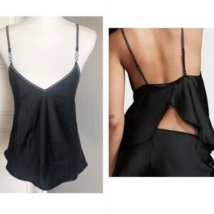 Victoria's Secret Diamante Open Back Rhinestone Trimmed Satin Slip Tank Black